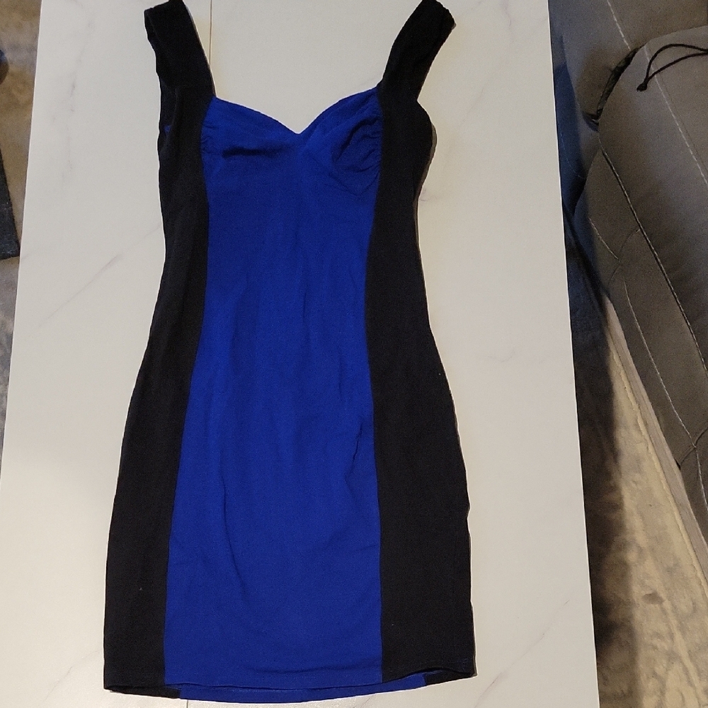 Victoria's Secret Blue and Black Bodycon Mini Dress Sweetheart Neckline